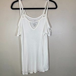 American Eagle Soft and Sexy Cold Shoulder White Knit Top